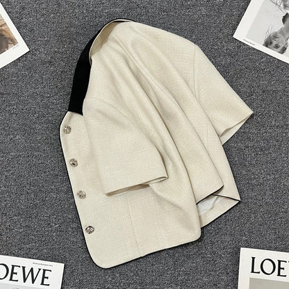Beige style suit jacket for women 2024 summer new style high-end temperament Korean style street suit trend