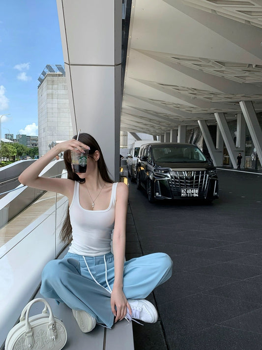 CHICYOU [Lazy Pants] Four-color loose pocket drawstring overalls, comfortable casual pants, versatile suit pants