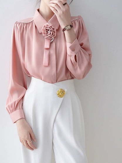 2024 early spring new pink polo collar shirt spring women's French niche shirt professional commuting top