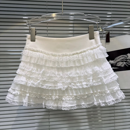 Popular online style, 2025 winter new sweet and elegant girly mesh pleated patchwork cake skirt, short skirt, half skirt.