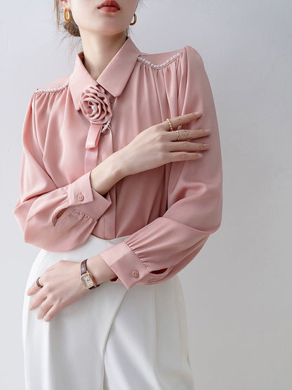 2024 early spring new pink polo collar shirt spring women's French niche shirt professional commuting top