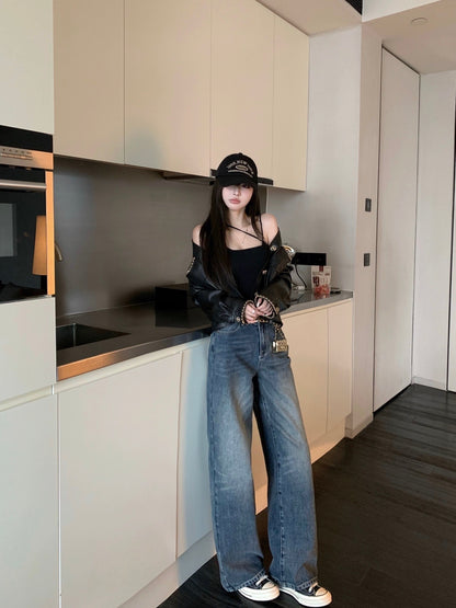CHICYOU [Semi-permanent looseness] Casual and versatile loose straight pants, slim jeans, spring trousers