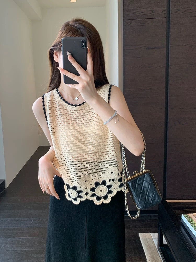 AMR UU◆1000+ heavy-duty crochet hollow shirt seaside holiday style vest short-sleeved T-shirt female Xia Xin