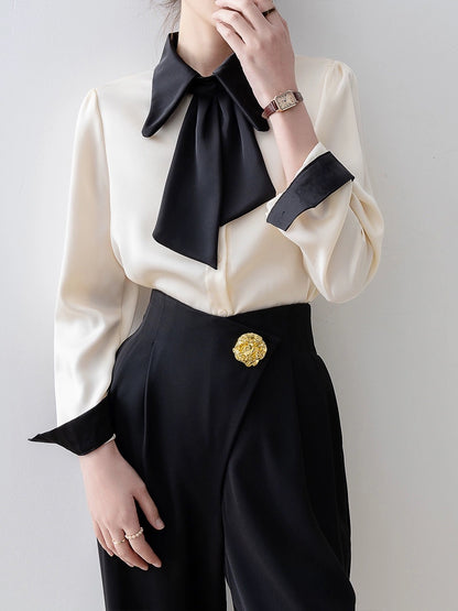 Spring 2024 new women's tops apricot polo collar shirt early spring high-end super nice long-sleeved shirt