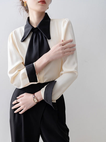 Spring 2024 new women's tops apricot polo collar shirt early spring high-end super nice long-sleeved shirt
