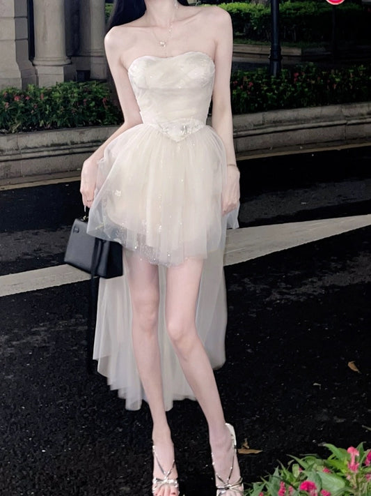 Mr. Bao's sexy tube top dress for women, high-end one-shoulder backless princess dress, new tailed birthday dress