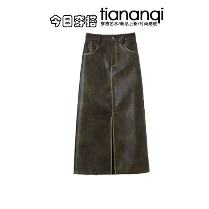 Fashionable new design loose coat lazy style knitted sweater top Hong Kong style hip skirt two-piece suit