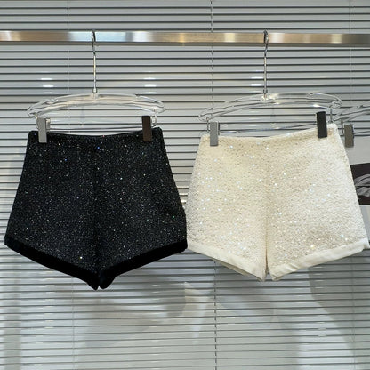Popular online style, 2025 winter new style, niche design, velvet trim, sequined tweed, elegant and sophisticated women's shorts.