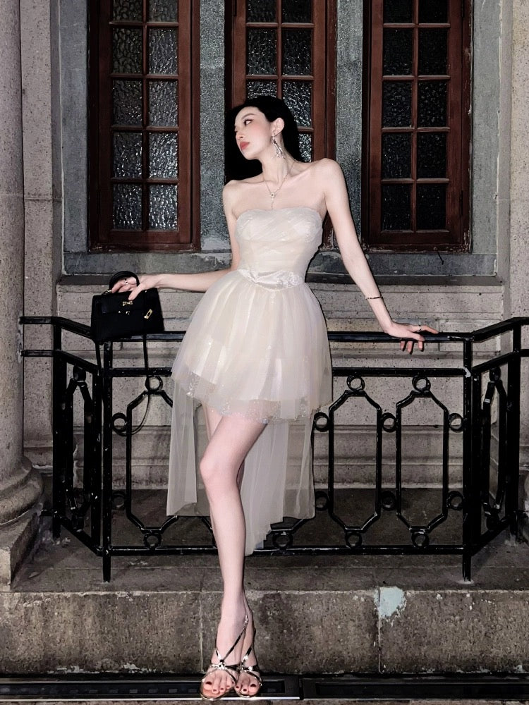 Mr. Bao's sexy tube top dress for women, high-end one-shoulder backless princess dress, new tailed birthday dress