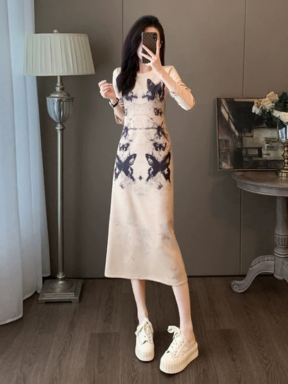 High-end and super good-looking dress for women, spring and autumn 2024 new style, belly-covering, age-reducing temperament, long sweatshirt skirt