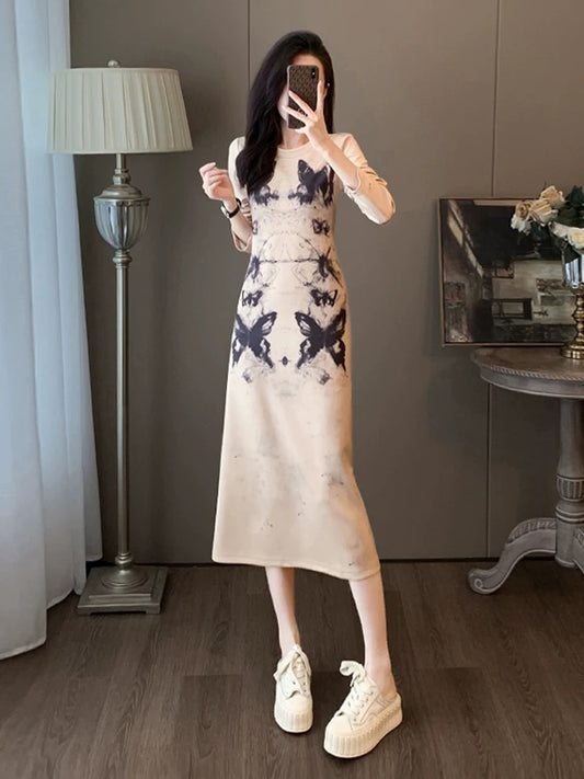 High-end and super good-looking dress for women, spring and autumn 2024 new style, belly-covering, age-reducing temperament, long sweatshirt skirt