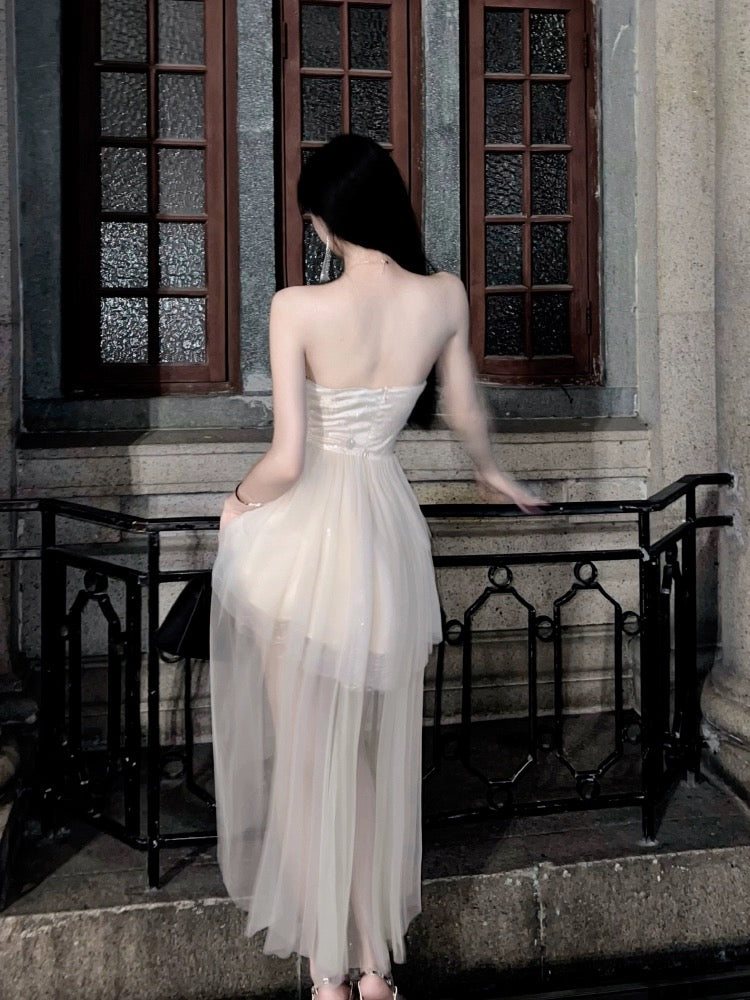 Mr. Bao's sexy tube top dress for women, high-end one-shoulder backless princess dress, new tailed birthday dress