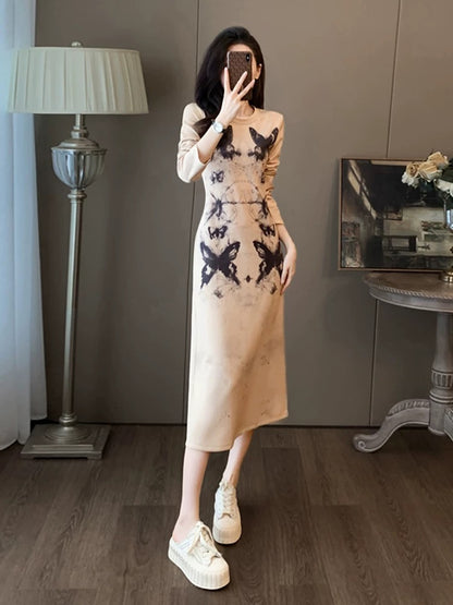 High-end and super good-looking dress for women, spring and autumn 2024 new style, belly-covering, age-reducing temperament, long sweatshirt skirt