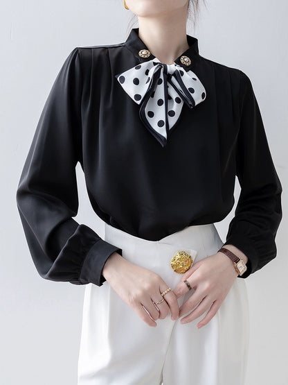2024 early spring new top black V-neck bow shirt design shirt professional commuting spring women's clothing