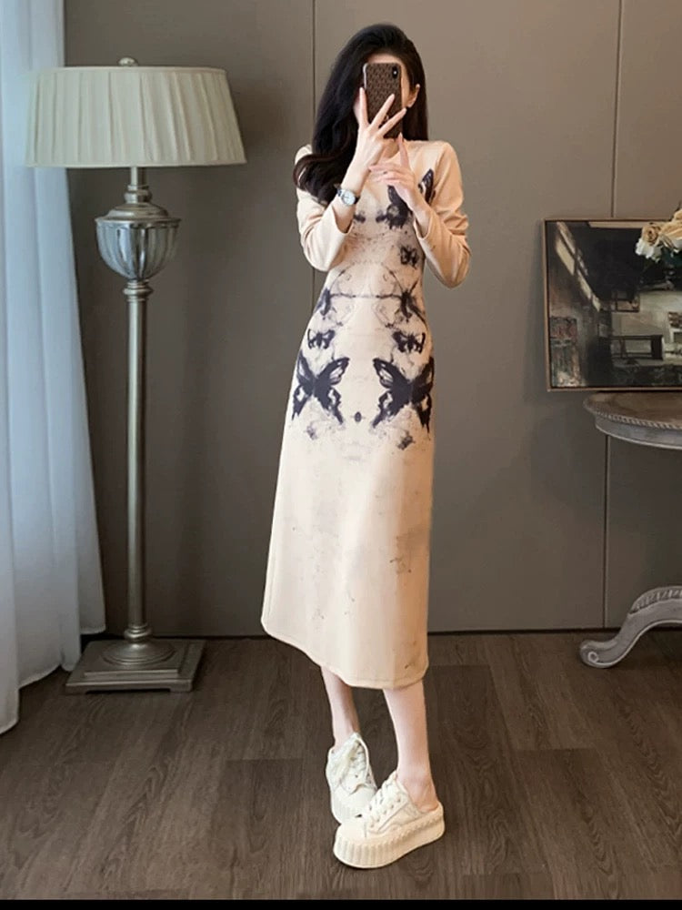 High-end and super good-looking dress for women, spring and autumn 2024 new style, belly-covering, age-reducing temperament, long sweatshirt skirt