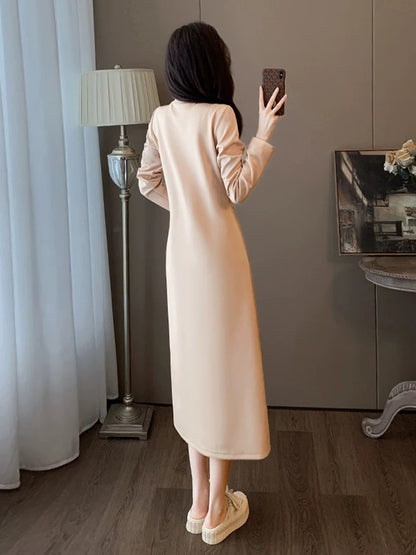 High-end and super good-looking dress for women, spring and autumn 2024 new style, belly-covering, age-reducing temperament, long sweatshirt skirt