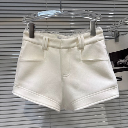Popular online style, 2025 winter new style, elegant and alluring wavy lace waistband design, thickened three-quarter length shorts/bootcut pants