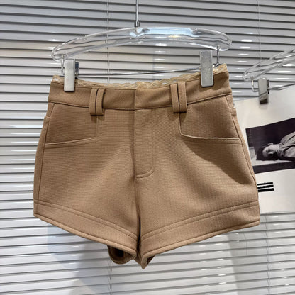 Popular online style, 2025 winter new style, elegant and alluring wavy lace waistband design, thickened three-quarter length shorts/bootcut pants