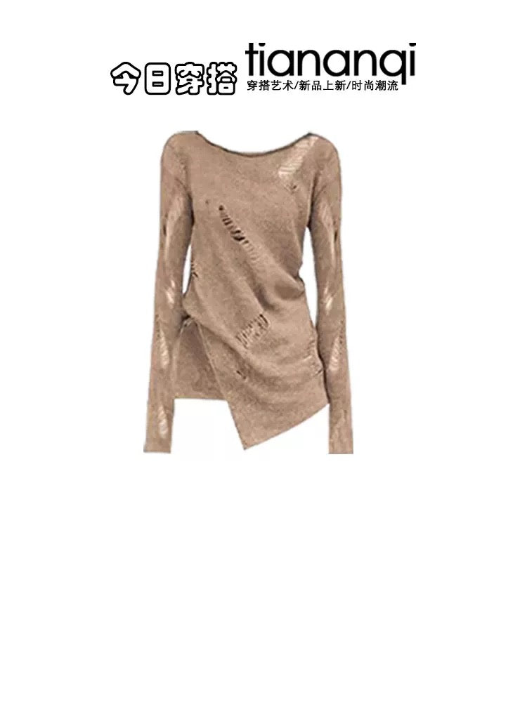 Light mature style, a and cool, early autumn contrast color outfit, hot girl, hot girl suede rivet irregular wasteland style suspender skirt