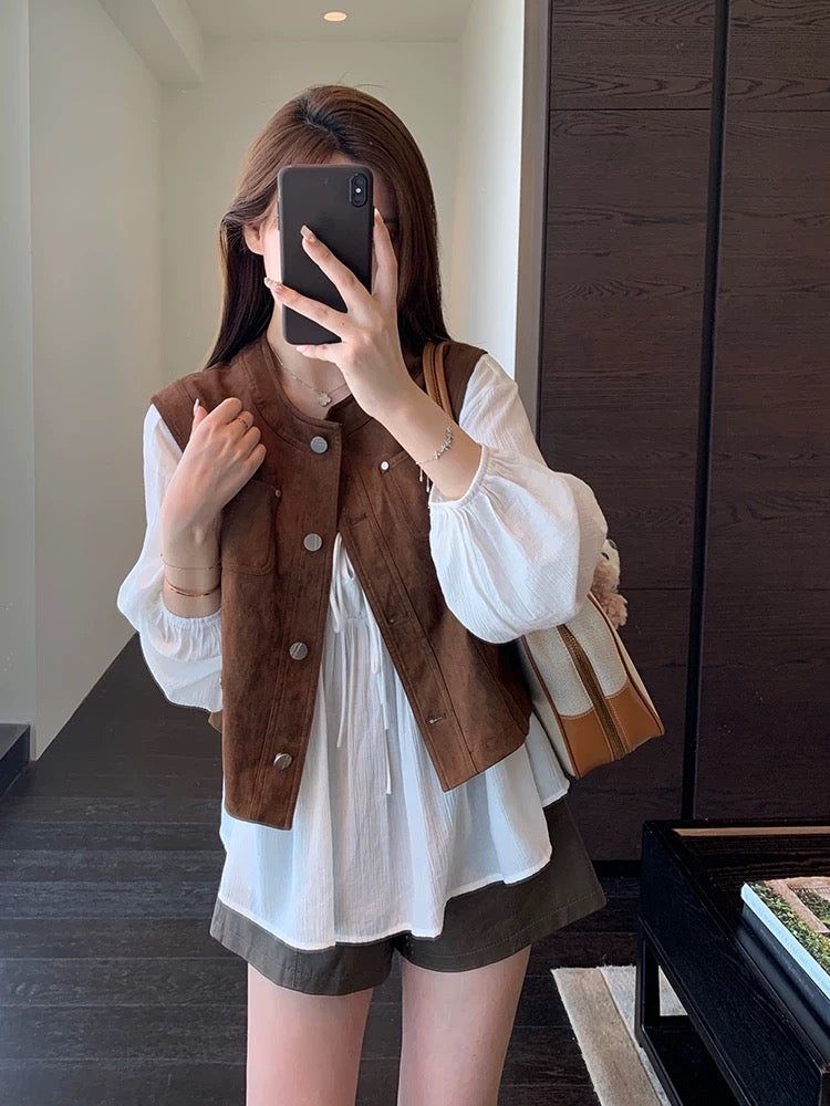 AMR UU◆Sweet girly textured ribbon shirt loose slim shirt women's tops early autumn new