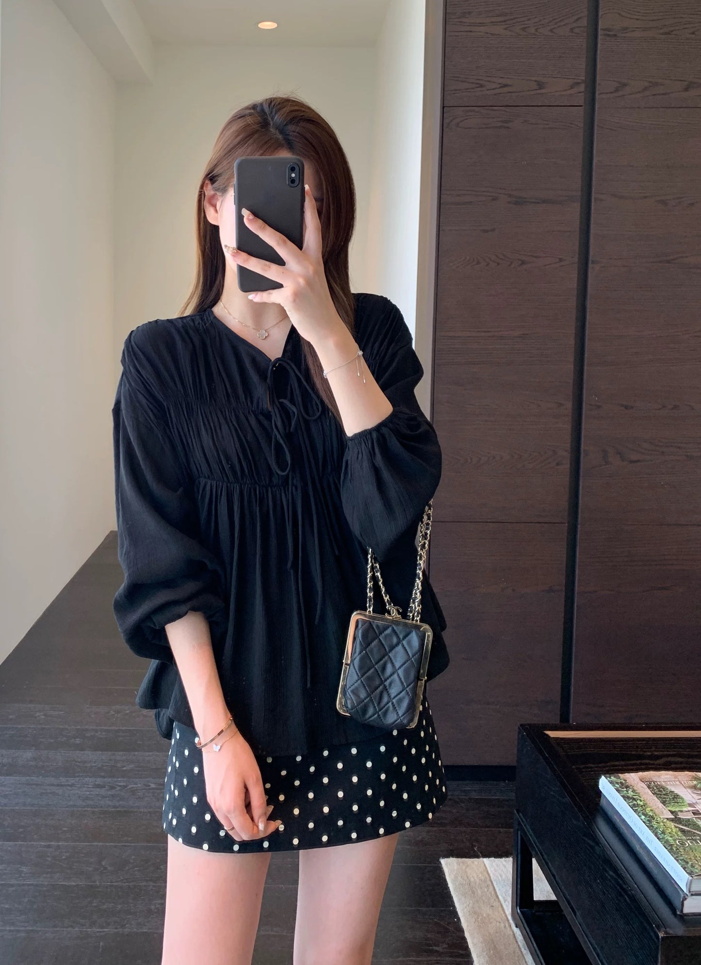 AMR UU◆Sweet girly textured ribbon shirt loose slim shirt women's tops early autumn new
