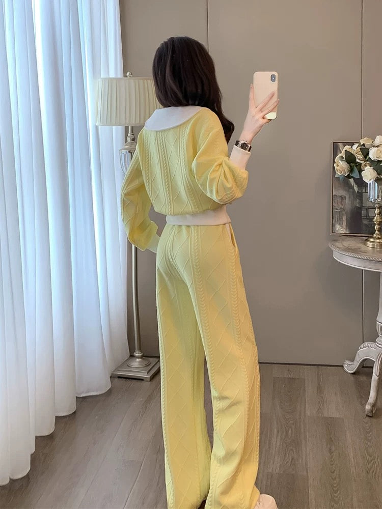 Yellow sports and leisure suit for women in autumn and winter fashionable and age-reducing temperament long-sleeved sweatshirt wide-leg pants two-piece set