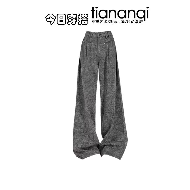 2025 autumn and winter new Korean loose lazy style sweater jacket with high waist slim wide leg pants two-piece suit