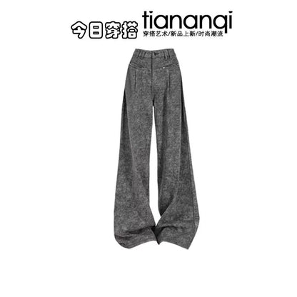 2025 autumn and winter new Korean loose lazy style sweater jacket with high waist slim wide leg pants two-piece suit