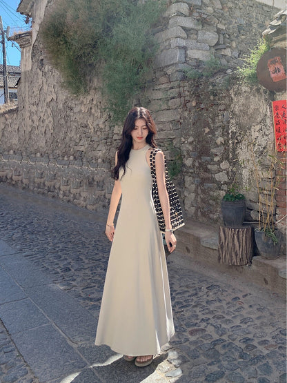 MULVAN Knitted Tank Top Women's 2024 Summer New Slim Fit Sleeveless Dress A-Line Waist Long Skirt