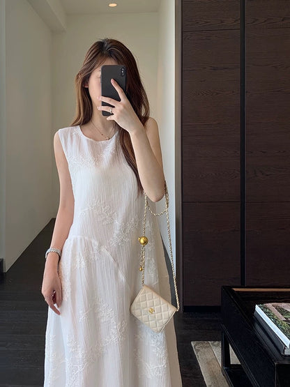 AMR UU◆Atmosphere Heavy Tencel Embroidery Little Black Dress Waist Slimming Vest Dress Female Summer New