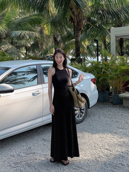 MULVAN Knitted Tank Top Women's 2024 Summer New Slim Fit Sleeveless Dress A-Line Waist Long Skirt