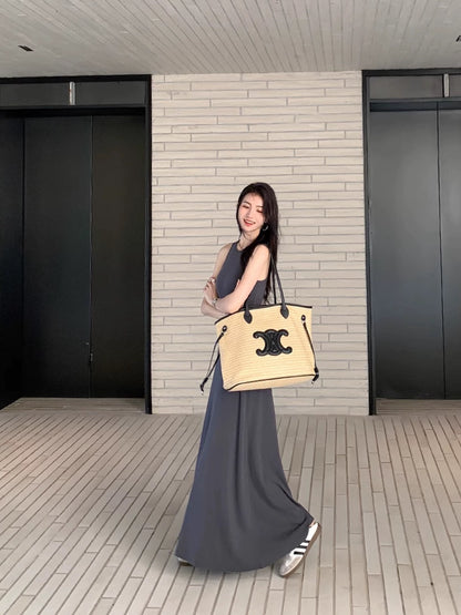 MULVAN Knitted Tank Top Women's 2024 Summer New Slim Fit Sleeveless Dress A-Line Waist Long Skirt