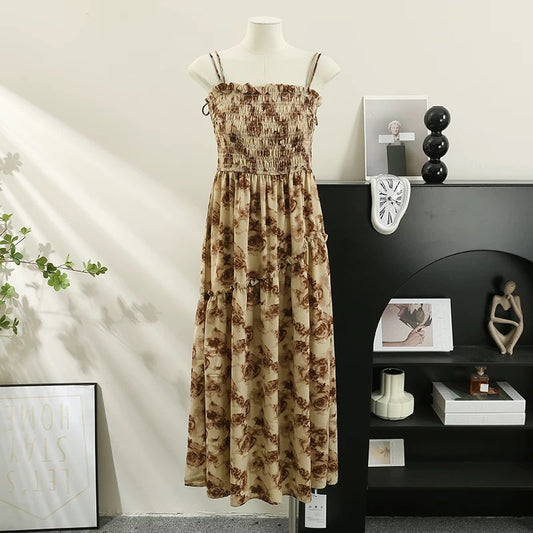 French retro floral tube top dress for women summer 2024 new style temperament high-end waist slimming suspender skirt