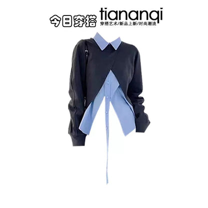 New design for early autumn, irregular fake two-piece top, versatile high waist, slimming and meat-covering skirt, two-piece suit