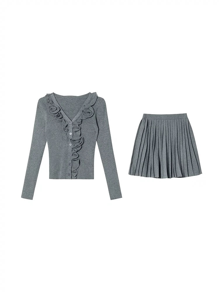 XXNING French style three-dimensional floral knitted sweater skirt suit for women new style elegant two-piece set