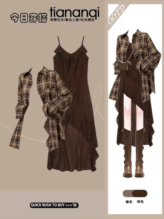 Early autumn retro light mature grassland hot girl ethnic style wear denim irregular suspender dress 2024 new
