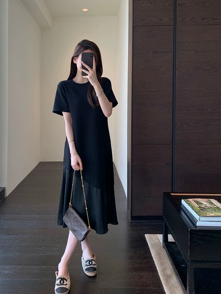 AMR UU◆Hide the meat and look thin Lazy casual loose little black dress T-shirt long skirt female drape dress spring and summer new