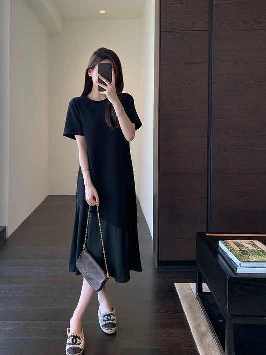 AMR UU◆Hide the meat and look thin Lazy casual loose little black dress T-shirt long skirt female drape dress spring and summer new