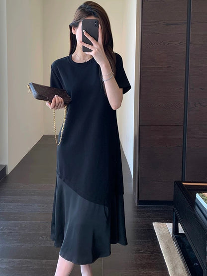 AMR UU◆Hide the meat and look thin Lazy casual loose little black dress T-shirt long skirt female drape dress spring and summer new