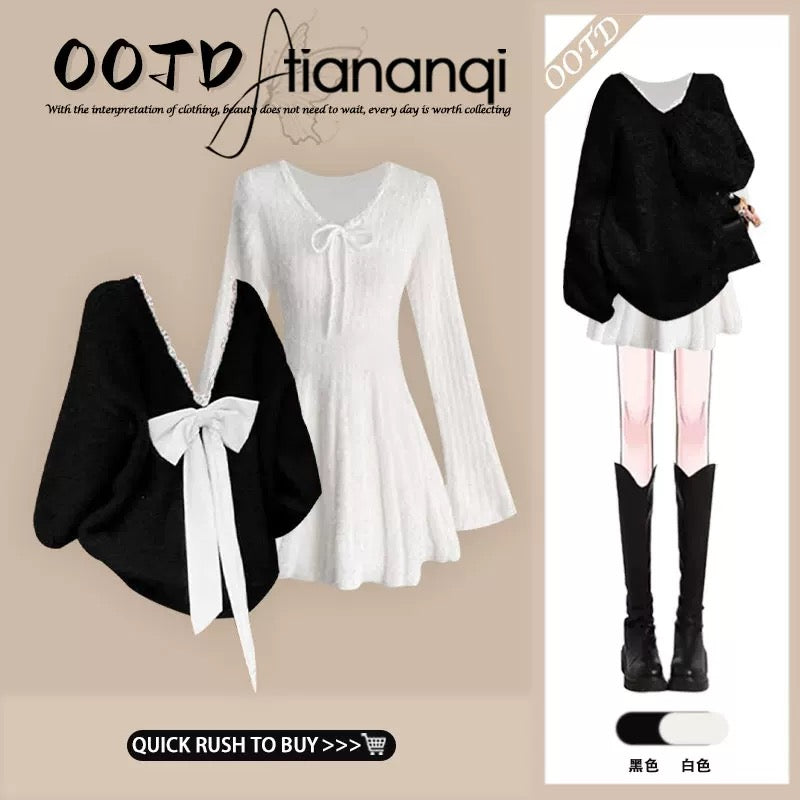Qianjinfeng Miu style dress female Korean style with a complete set of winter clothes slightly fat waist small black skirt suit