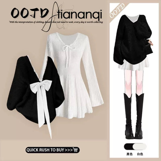 Qianjinfeng Miu style dress female Korean style with a complete set of winter clothes slightly fat waist small black skirt suit