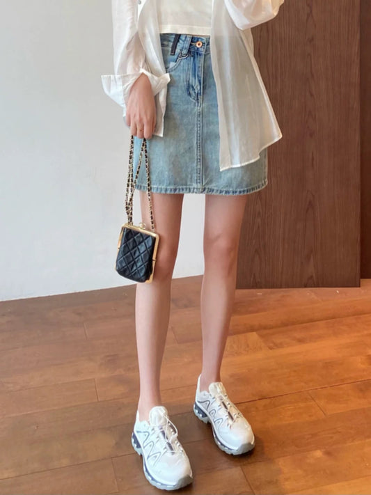 AMR UU◆Show your legs longer! High-waisted A-line skirt, slimming short skirt, denim skirt for women, new spring and summer styles