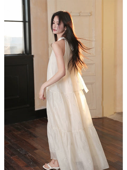 The plums are ripe [Yizhichuna] New Chinese style Chinese style halterneck dress for women Mint Mambo style floral dress green
