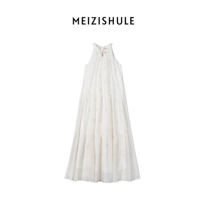 The plums are ripe [Yizhichuna] New Chinese style Chinese style halterneck dress for women Mint Mambo style floral dress green