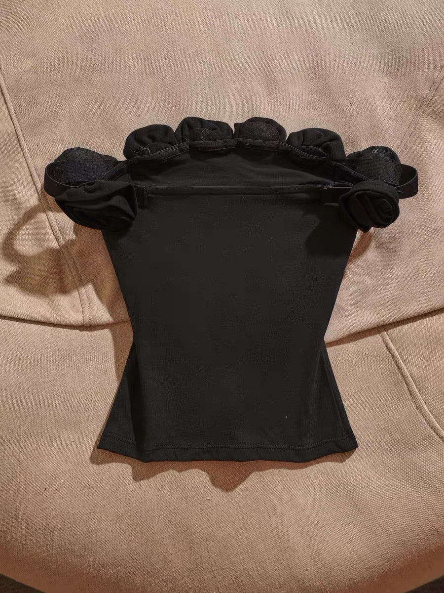 Sexy off-shoulder camisole with built-in padding—a stylish, slimming, and versatile top that balances innocent charm with a sultry vibe; perfect for wearing on its own.