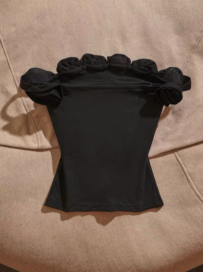 Sexy off-shoulder camisole with built-in padding—a stylish, slimming, and versatile top that balances innocent charm with a sultry vibe; perfect for wearing on its own.