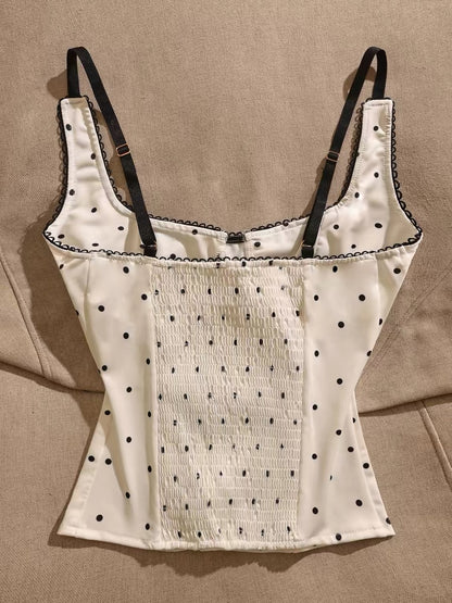 Women's Polka-Dot Sleeveless Camisole with Lace Trim – A Unique, Stylish Design Suitable for Layering or Wearing Solo as a Tube Top