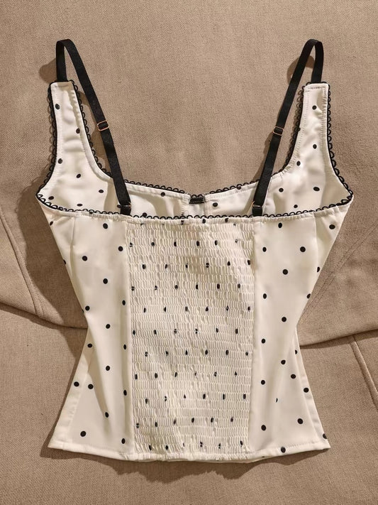 Women's Polka-Dot Sleeveless Camisole with Lace Trim – A Unique, Stylish Design Suitable for Layering or Wearing Solo as a Tube Top