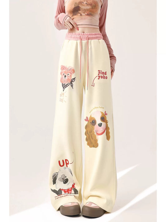 Cartoon graffiti casual sweatpants for women summer new American straight loose wide leg jazz dancing sports long pants