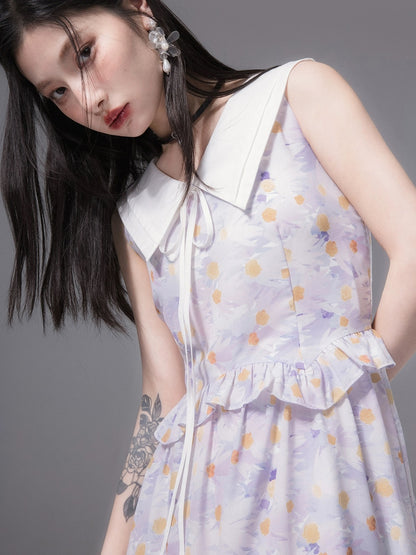 COTRE independent design taro purple lapel floral dress